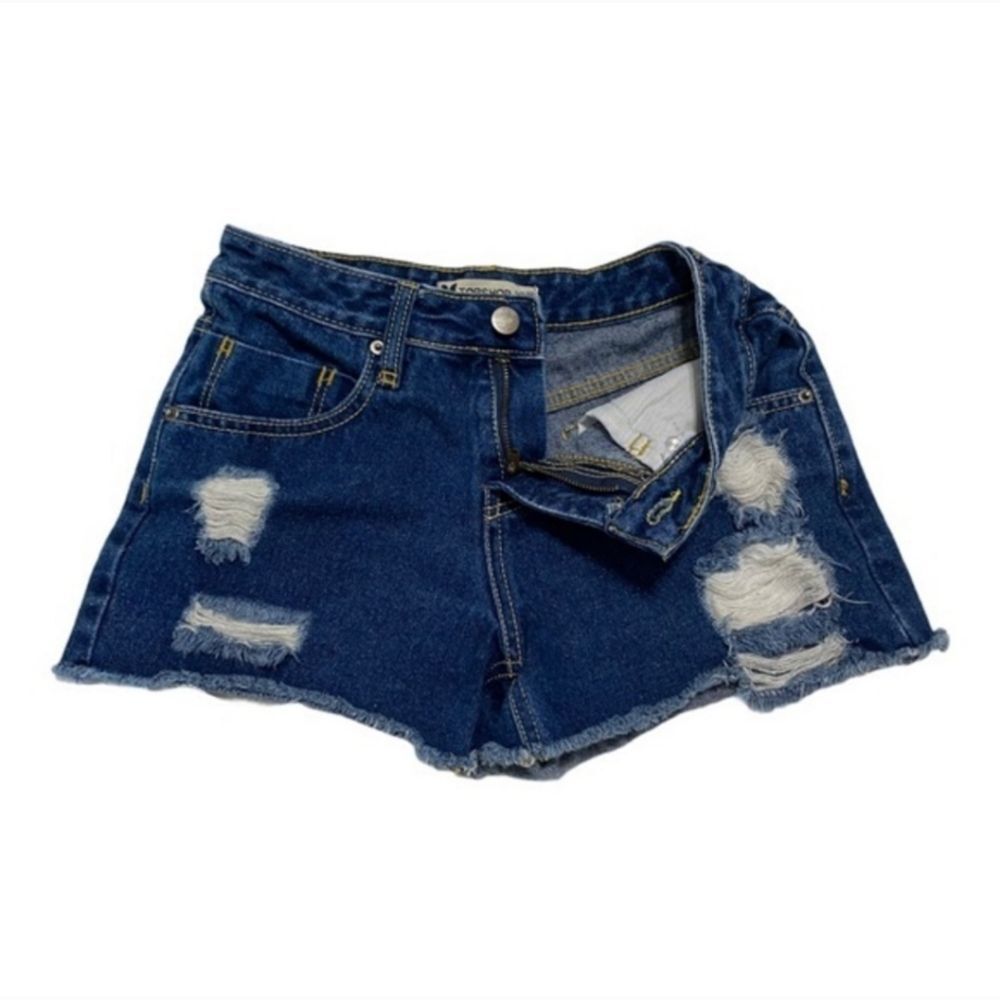 Topshop Distressed Dark Wash Five Pocket Denim Shorts Women Size 2 - Picture 2 of 7
